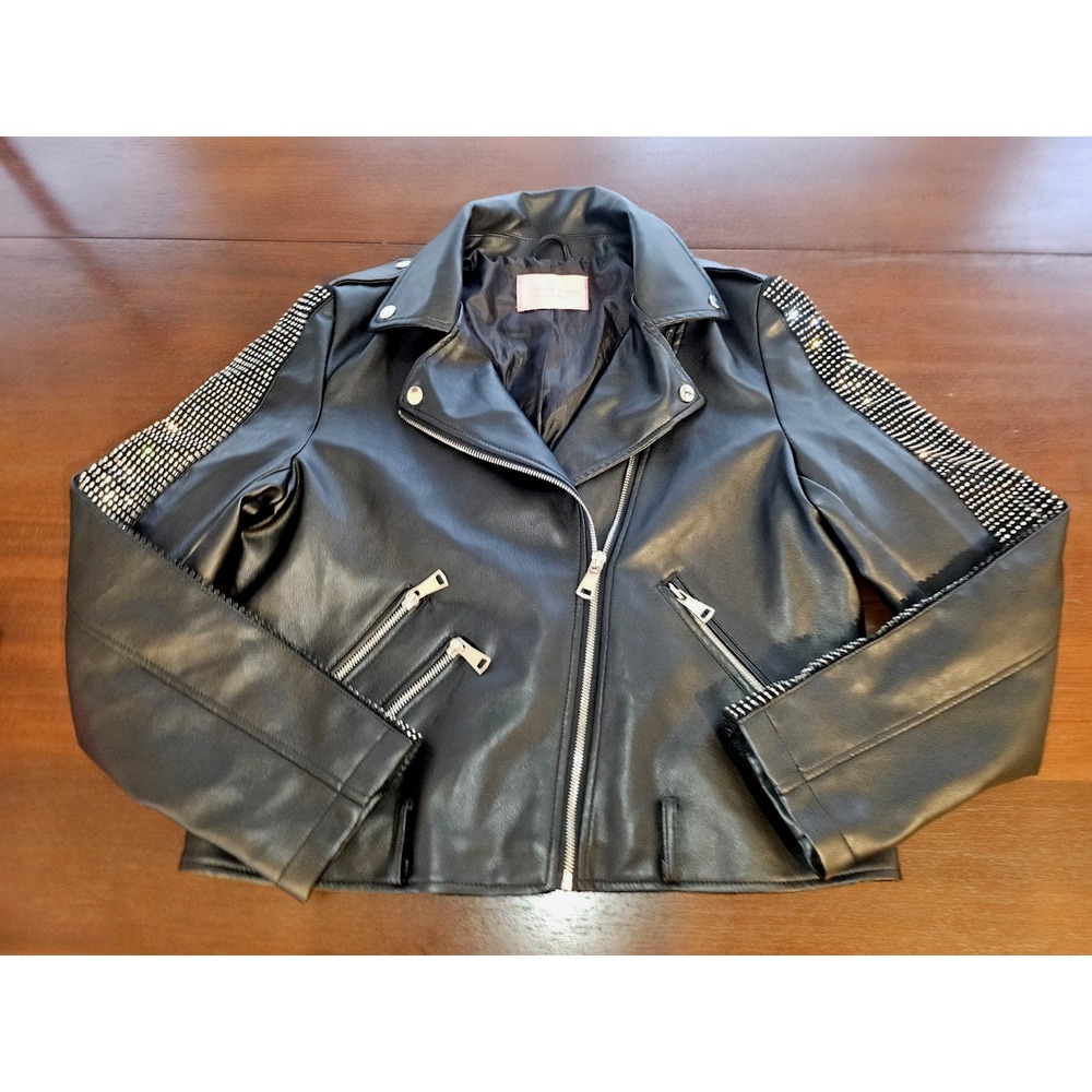 Azalea Wang Controlla Rhinestone Moto Jacket Womans‎ XXL Black Vegan Leather